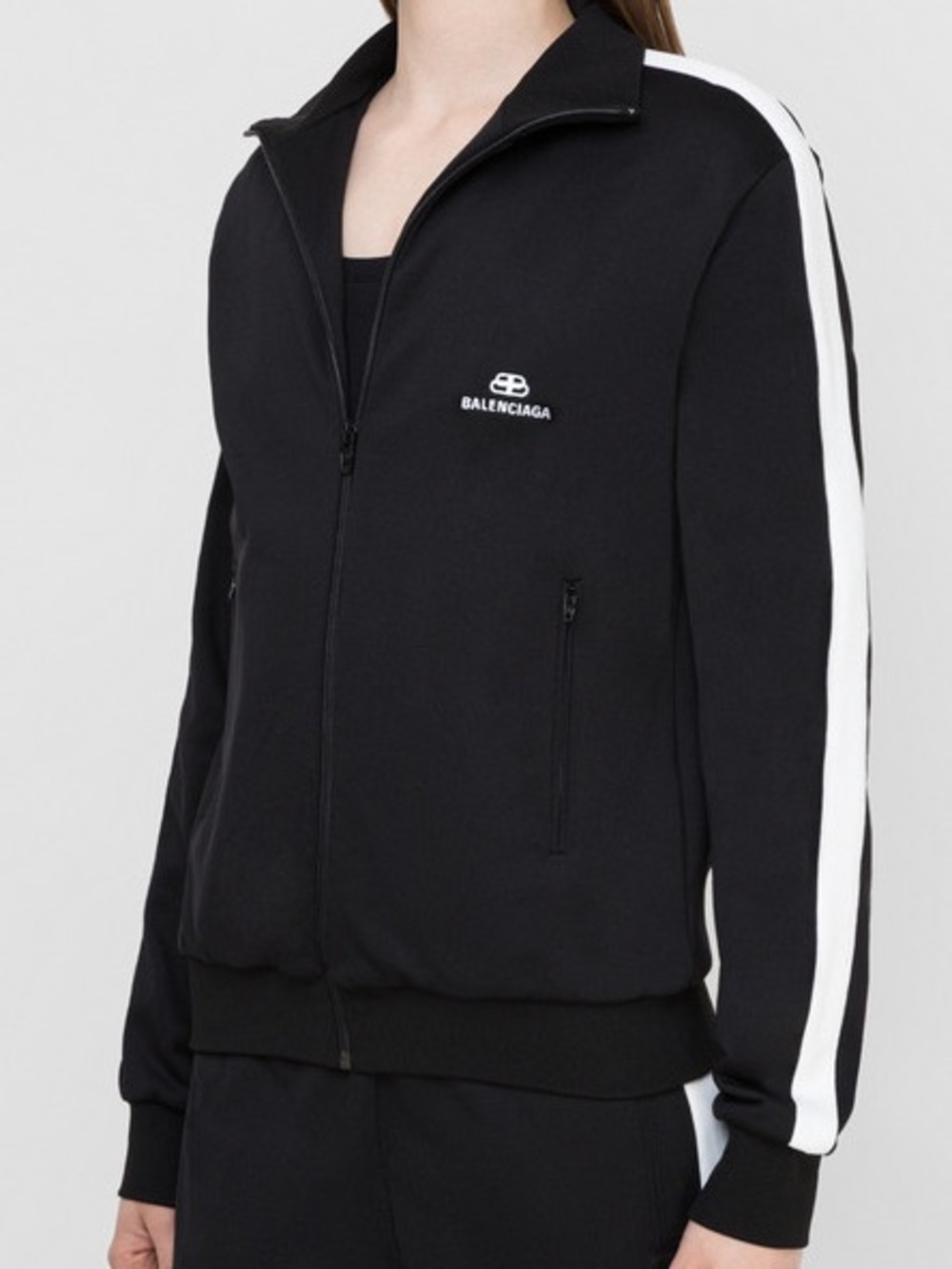 Balenciaga Black Jacket with White Sleeve Stripe
